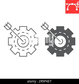 Target arrow and cogwheel line and glyph icon, solution and business , problem solution vector icon, vector graphics, editable stroke outline sign, ep Stock Vector