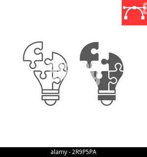 Light bulb puzzle piece line and glyph icon, solution and business, problem solving vector icon, vector graphics, editable stroke outline sign, eps 10 Stock Vector