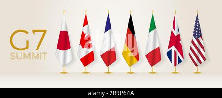 G7 summit members flags, flags of summit in row. Vector set of flag. Stock Vector