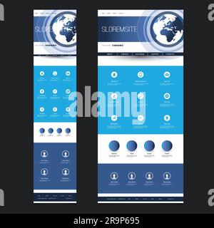 Responsive One Page Website Template - Header Design with Earth Globe - Desktop and Mobile Version Stock Vector