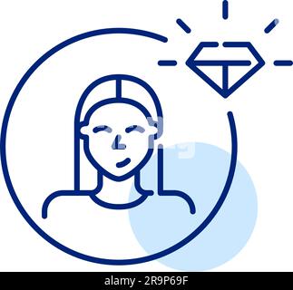 Premium user icon. Smiling woman with long hair. Shining diamond badge. Pixel perfect, editable icon Stock Vector