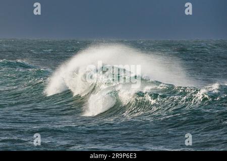 Large wave breaking in the open sea off Brest, France Stock Photo