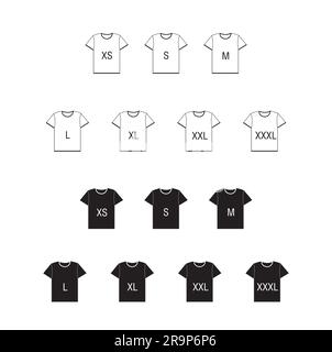Black and white t-shirts with sizes isolated on a white background Stock Vector