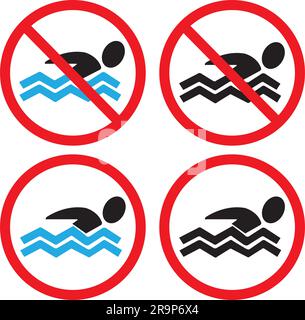 Forbidden to swim signs on a white background Stock Vector