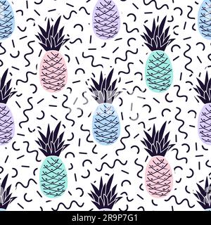 Vector seamless memphis pattern with pineapples Stock Vector