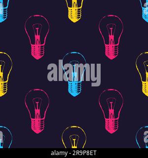 Vector seamless pattern with light bulbs. Modern hipster sketch style. Idea and creative thinking concept. Stock Vector