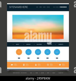 Website Design Template for Your Business with Sunset Sky Image Background -  Clouds, Sunlight Stock Vector