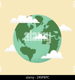 Globe of the planet Earth with clouds around on a dark blue background ...