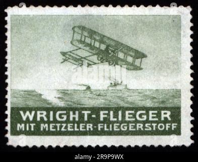 advertising, transport / transportation, aircraft Wright Flyer, with Metzeler aircraft fabric, ADDITIONAL-RIGHTS-CLEARANCE-INFO-NOT-AVAILABLE Stock Photo