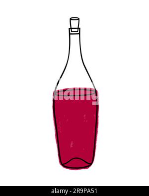Vector illustration of wine bottle isolated on white background. Icon, emblem, simple sketch for café, bar or restaurant menu design. Wine tasting, wi Stock Vector