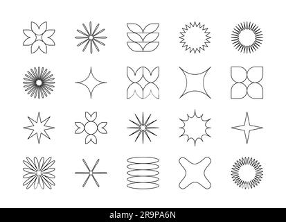 Vector set of abstract minimalistic geometric elements. Contemporary simple various zigzag shapes, curves, lines, triangles, circles for icons, logo, Stock Vector