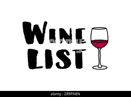 Vector illustration of glass of sweet or dry red Wine. Icon, emblem, simple sketch for café, bar or restaurant menu design. Wine tasting, wine card, w Stock Vector