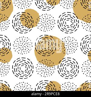 Vector seamless pattern with different round ink elements. Abstract trendy background with fireworks. Stock Vector