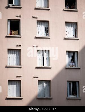 Illustration (with people) of Benza district in Marseille on June 28, 2023. Photo by Eliot Blondet/ABACAPRESS.COM Stock Photo