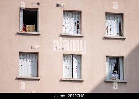 Illustration (with people) of Benza district in Marseille on June 28, 2023. Photo by Eliot Blondet/ABACAPRESS.COM Stock Photo