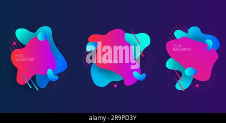 Vector set with geometric modern 3d fluid shapes. Dynamical abstract gradient flowing liquid forms. Stock Vector