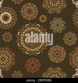 Vector seamless pattern with round floral ornaments Stock Vector