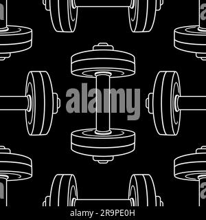 Vector monochrome seamless pattern with dumbbells. Fitness background. Stock Vector