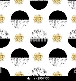 Vector seamless retro memphis pattern with round geometric elements. Trendy geometry in hipster style. Suitable for posters, covers, prints. Stock Vector