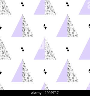 Vector seamless retro memphis pattern with triangle geometric elements. Trendy geometry in hipster style. Suitable for posters, covers, prints. Stock Vector