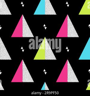 Vector seamless retro memphis pattern with triangle geometric elements. Trendy geometry in hipster style. Suitable for posters, covers, prints. Stock Vector