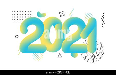 Vector Illustration 2021 HAPPY NEW YEAR hand drawn round geometric text lettering. Typography poster, banner, greeting card, print, template for Merry Stock Vector