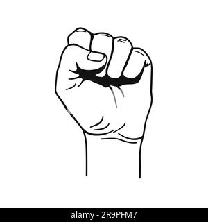 Vector black and white illustration of clenched fist held high in protest Stock Vector