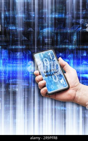 hand holding a smartphone with crypto wallet on screen Stock Photo
