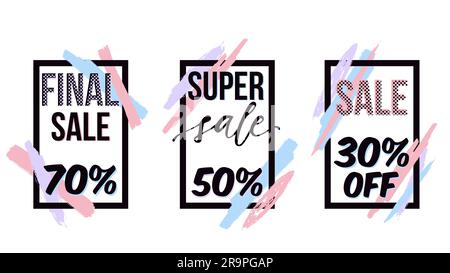 Vector set of sale posters with stylish dynamic frames and geometric paintbrush elements Stock Vector