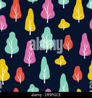 Vector abstract seamless pattern with trees. Autumn illustration Stock Vector