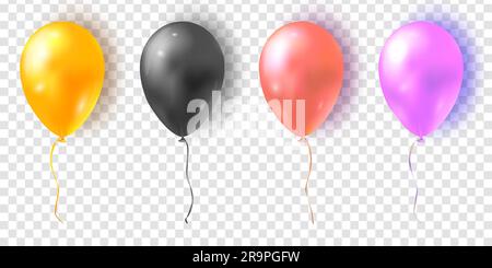 Vector set of glossy colorful balloons. Realistic air 3d balloons isolated on transparent background. Stock Vector