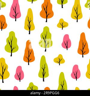 Vector abstract seamless pattern with trees. Autumn illustration Stock Vector