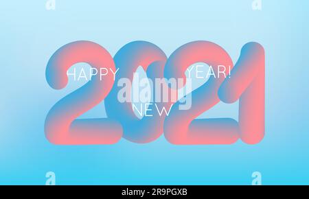 Vector Illustration 2021 HAPPY NEW YEAR hand drawn text lettering. Typography poster, banner, greeting card for print, template design for Merry Chris Stock Vector