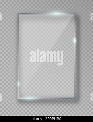 Vector rectangle shiny glass frame isolated on fake transparent background Stock Vector