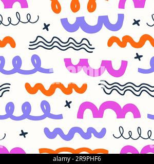Vector seamless pattern with abstract geometric shapes in aesthetic Matisse style. Creative hand drawn contemporary doodle elements: zigzag, lines, cu Stock Vector