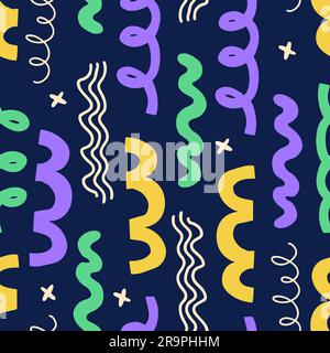Vector seamless pattern with abstract geometric shapes in aesthetic Matisse style. Creative hand drawn contemporary doodle elements: zigzag, lines, cu Stock Vector