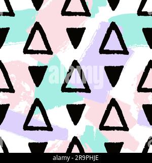 Vector abstract hand drawn seamless pattern with geometric and brush painted elements. Textured background with pastel colors. Poster, card, textile, Stock Vector