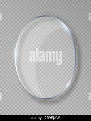 Vector oval shiny glass frame isolated on fake transparent background Stock Vector