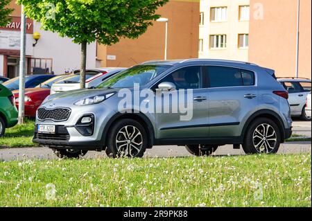 HAVIROV, CZECH REPUBLIC - MAY 11, 2023: Kia Sportage (5th generation QL) SUV vehicle in silver colour Stock Photo
