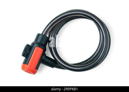 Cable lock for bicycle isolated on white background Stock Photo