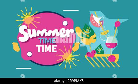 Summer time banner. Flat design vector illustration for background Stock Vector