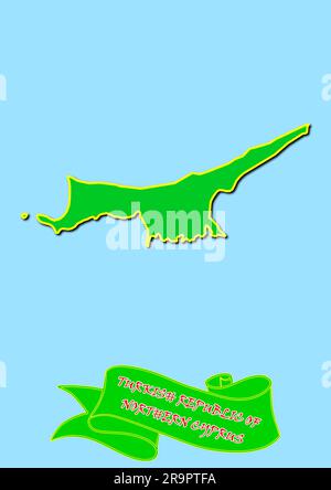 Map of Turkish Republic of Northern Cyprus with Subregions in Green Country Name in Red Stock Photo