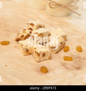 turkish dessert rahat lokum with nuts Stock Photo