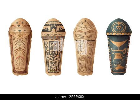 set sarcophagus in cartoon style for video game isolated on white background Stock Vector