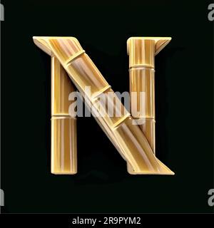 capital letter N in bamboo with black background Stock Vector