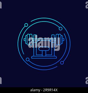Barbell on the stand icon, linear design Stock Vector