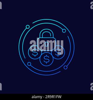 locked funds line icon with money Stock Vector