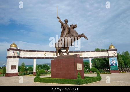 GROZNY, RUSSIA - JUNE 14, 2023: Monument to Mavlid Aleroyevich Visaitov close-up. Memorial complex of Glory. Grozny, Chechen Republic Stock Photo