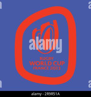 Red Colorful Vector logo of Rugby World Cup 2023 in France and Blue Background, Vector Illustration Abstract Editable image Stock Vector