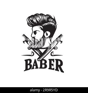 barber logo in black color on a white background Stock Vector